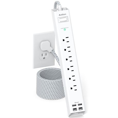 Extension Cord 10 ft - Long Power Strip Surge Protector, 6 AC Outlet 4 USB (2