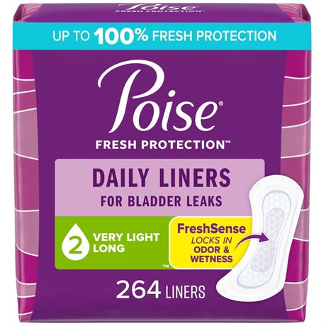 Poise Daily Liners, Incontinence Panty Liners, 2 Drop Very Light Absorbency,