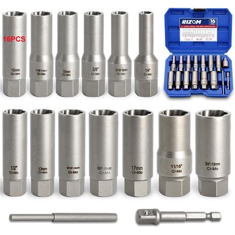 Rizom Bolt Extractor Kit, Stripped Bolt Extractor, 16-Piece Lug Nut Removal