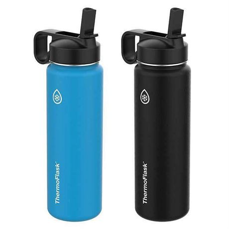 Thermoflask 24oz Double Wall Vacuum Insulated Tumbler 2 Pack Black/Blue - NEW