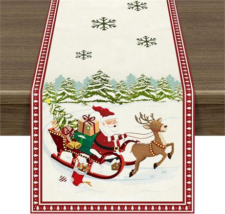 Christmas Table Runner, Merry Christmas Table Runner,Santa Claus Reindeer