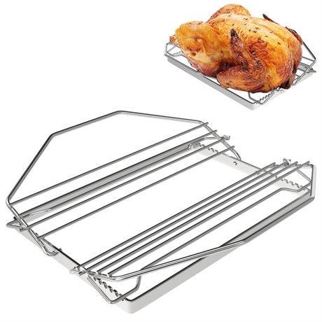 BQMAX Adjustable Turkey Chicken Roasting Rack, Universal Rib Roasting Rack,