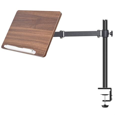 Adjustable Book Stand with Desk Clamp Mount, Wooden Reading Holder with Metal