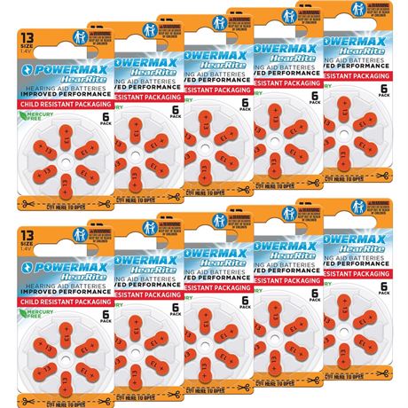 Powermax Size 10 Hearing Aid Batteries, 60 Count Long-Lasting Battery Pack,