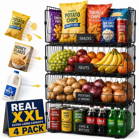 4 PACKS XXL Kitchen Organization and Storage Pantry Baskets, Fruit & Vegetable