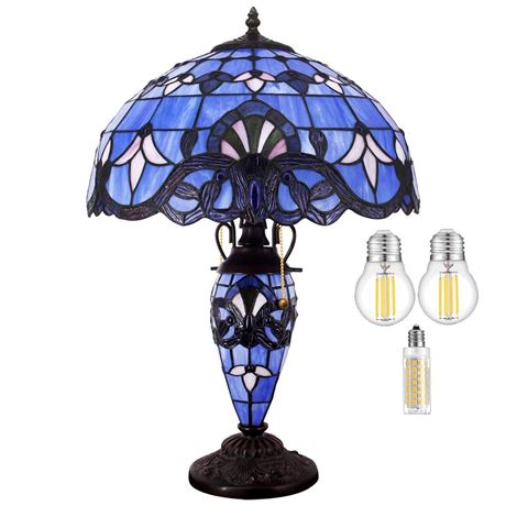 WERFACTORY Tiffany Lamp Blue Purple Lavender Stained Glass Baroque