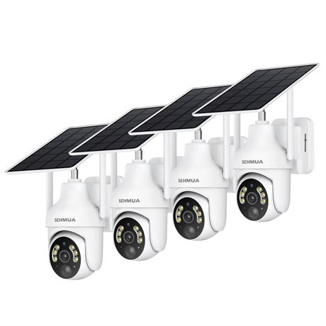 SEHMUA 2K Solar Security Cameras Wireless Outdoor, 4PCS 360° View Pan/Tilt WiFi