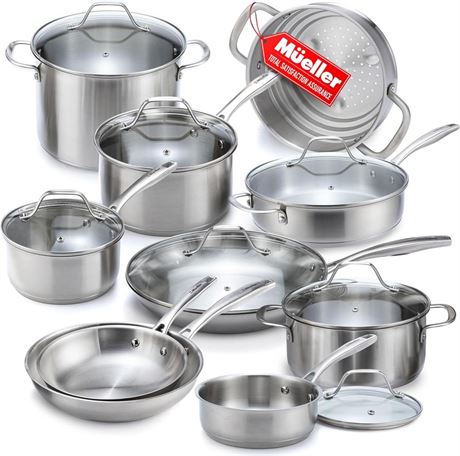 Mueller Pots and Pans Set 17-Piece, Ultra-Clad Pro Stainless Steel Cookware