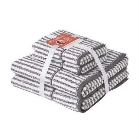 Beautiful by Drew Barrymore 4-Piece Stripe Towel Set  Soft 100% Cotton