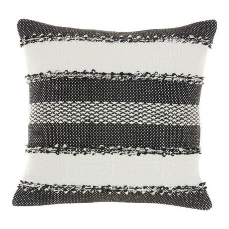 Nourison Outdoor Pillows Woven Stripes & Dots Black Decorative Throw Pillow