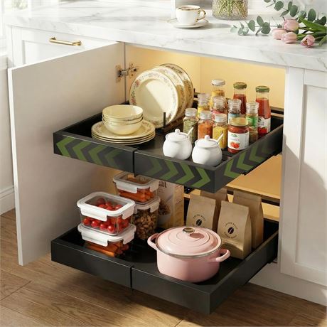 Abalter Expandable Pull Out Cabinet Organizer,2-Tier Slide Out Drawer for
