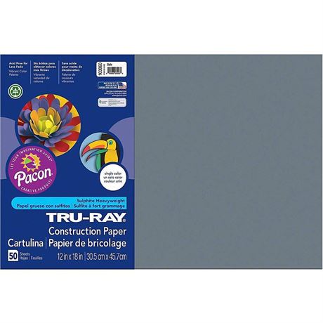 Construction Paper, 12" x 18", Slate, Pack Of 50 Slate 50-Count