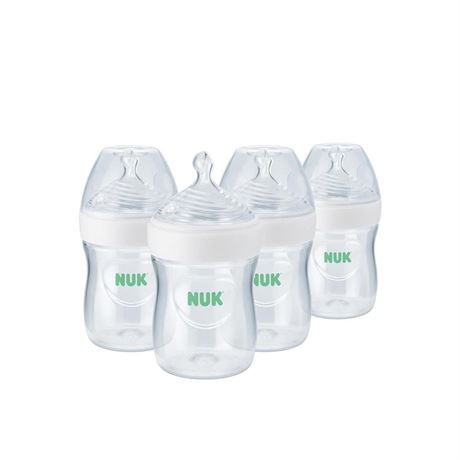 NUK Simply Natural Baby Bottle with SafeTemp, 5 oz, 4 Count 5 Ounce 4 Pack Clear