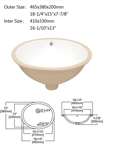 Pottery Barn Undermount Bathroom Sink Oval - Dcolora 16"x13" White Porcelain