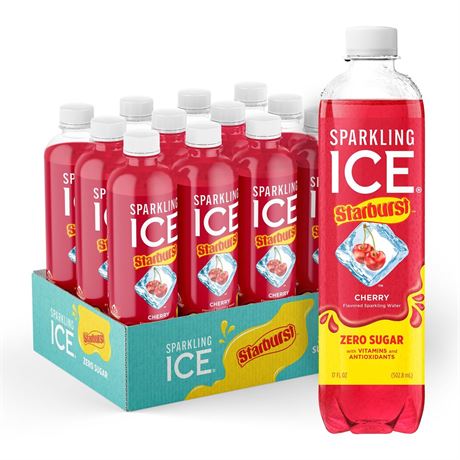 Sparkling Ice STARBURST Cherry, Zero Sugar Flavored Sparkling Water, with