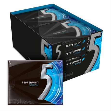 5 Gum Peppermint Cobalt Sugar Free Chewing Gum Bulk - 15 Count (10 Pack, 150