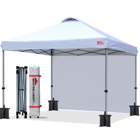 MASTERCANOPY Durable Pop-up Canopy Tent with 1 Sidewall (10'x10',White) 10x10