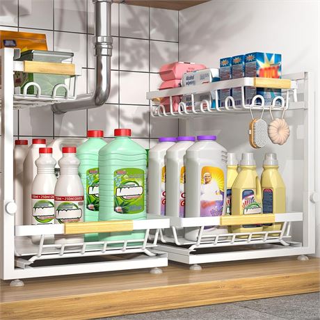 Sevenblue 2 Packs Under Sink Organizer, Height Adjustable 2 Tier Under Kitchen