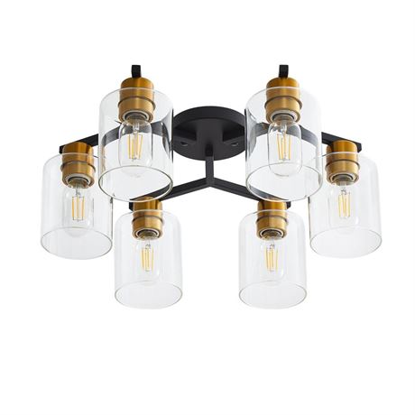 Black and Gold Semi Flush Mount Ceiling Light, 6 Light Vintage Kitchen Ceiling