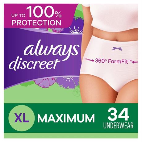 Always Discreet Adult Postpartum Incontinence Underwear for Women - Maximum