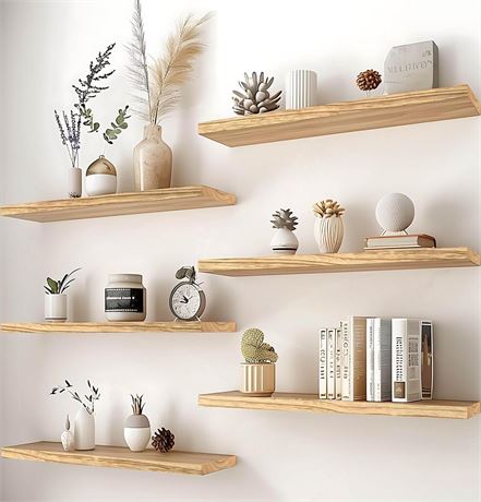 PHPH 24 Inch Wood Floating Shelves for Wall, Wooden Wall Shelves for Bedroom,