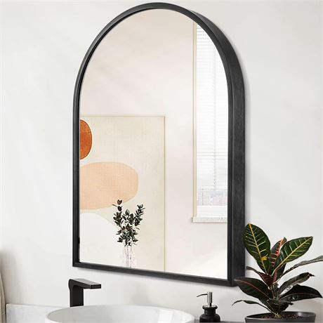 Arch Wall Mirror 20"x16" Large Black Bathroom Mirror Metal Frame Mirrors for