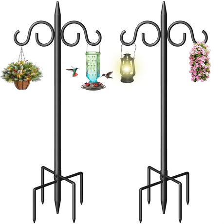 Double Shepherds Hooks for Outdoor, 108 Inch Heavy Duty Bird Feeder Pole with 5