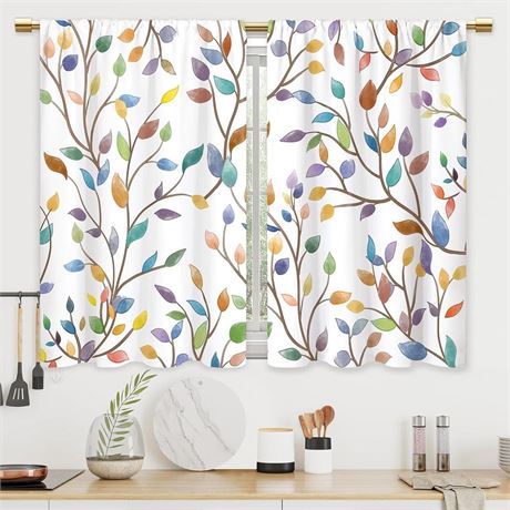 Colorful Tree Kitchen Curtains Watercolor Leaf Chakra Tree of Life Small Short