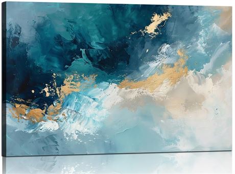 Ocean Wall Art Decor for Living Room Blue Abstract Seascape Canvas Picture for