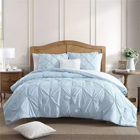 Swift Home Pintuck Comforter Set, Chambray Blue Stripe cal king