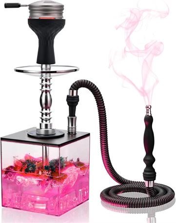 Hookah Set Square Acrylic Hookah with Multicolor LED Light Silicone Hookah Bowl