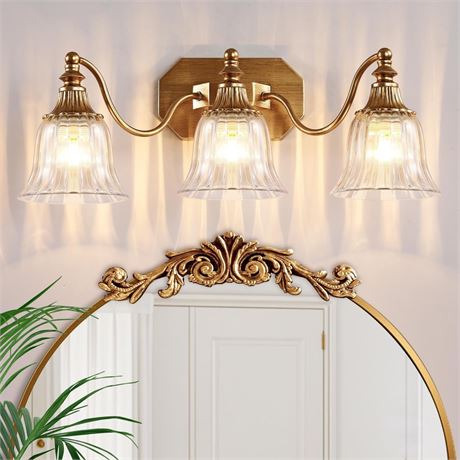 Gold Vintage Bathroom Light Fixtures, 3-Lights Bathroom Vanity Light, Antique