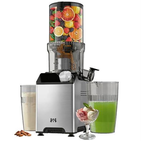 Cold Press Juicer, Wide Feed Chute Juicer Machines, Stainless Steel Slow