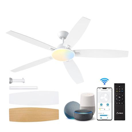 Amico Ceiling Fans with Lights, 52'' Smart Ceiling Fan with Remote Control,