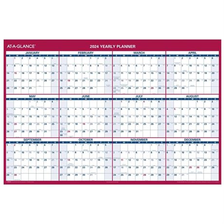 AT-A-GLANCE 2024 Monthly Erasable Calendar, Dry Erase Wall Planner, 48" x 32",