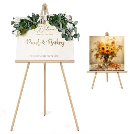 Wooden Easel Stand for Sign,63" Portable Painting Easel, Adjustable Poster