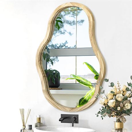 Irregular Wooden Framed Wall Mirror Asymmetrical Unique Shape Cloud Mirror