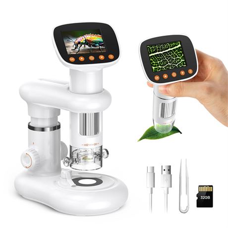 Kids Microscope for Ages 8-12, Handheld Digital Microscope D-MS1 with 2" IPS