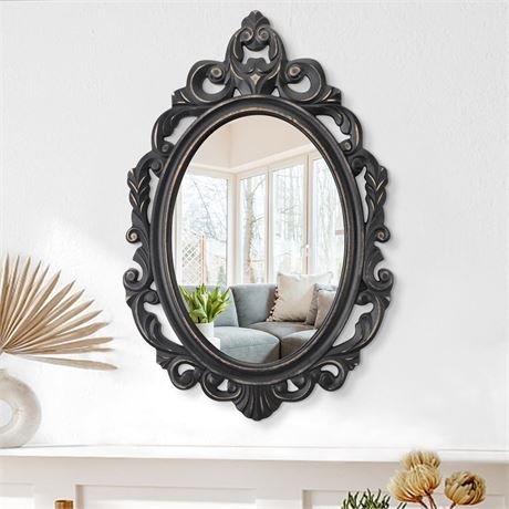 Black Oval Wooden Frame Vintage Wall Mirror Baroque Style Arendahl Traditional