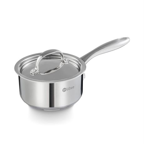 DELUXE Sauce Pan with Lid, 1 Quart Stainless Steel Saucepan with Stay-Cool