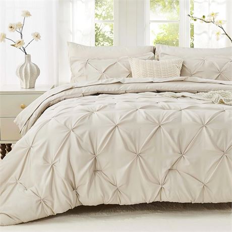Sasttie Queen Comforter Set, 7-Piece Bed in a Bag, Pintuck Bedding Sets for All