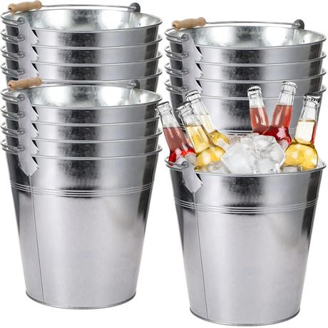 12 Pcs Large Galvanized Metal Buckets with Handle 10 Inch Heavy Duty Stainless