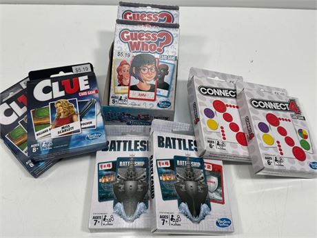 8 HASBRO GAMING FAMILY FUN GAMES - Connect Four - Clue - Guess Who & Battle Ship