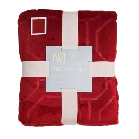 Wayland Square Embossed Plush Blanket, Red, 90 X 90 in