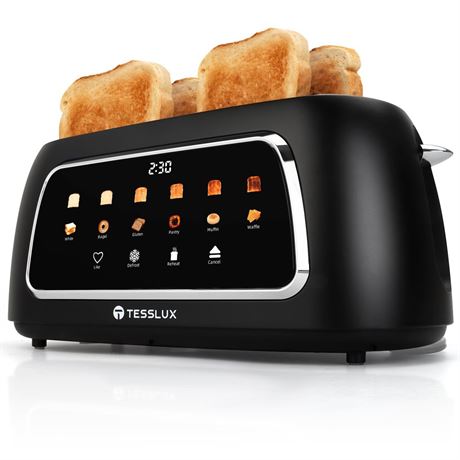 Tesslux 4 Slice Toaster with Touch Screen Control, 1.5" Wide Long Slots, 6
