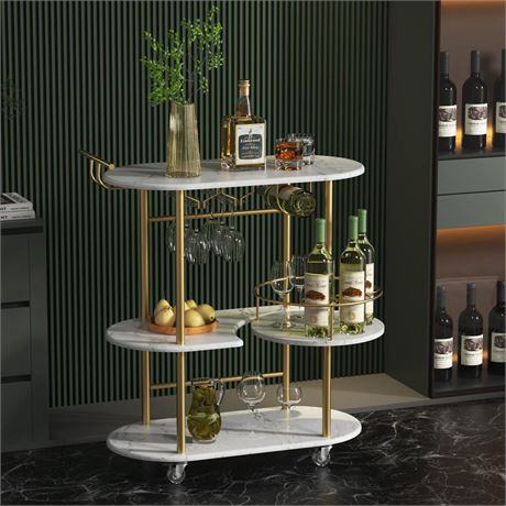 Gold Bar Carts with 4-Tier Storage Shelves, Mobile Bar Serving Cart with Wine