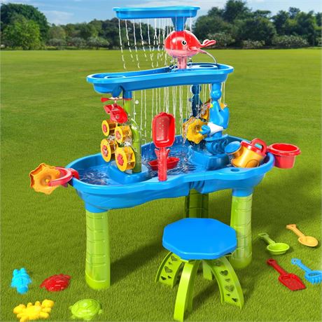 TEMI Toddler Water Table | Kids Sand and Water Table | 3-Tier Outdoor Water