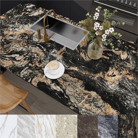 Marble Contact Paper for Countertops Cover - 24"x197" Matte Black Gold Peel and