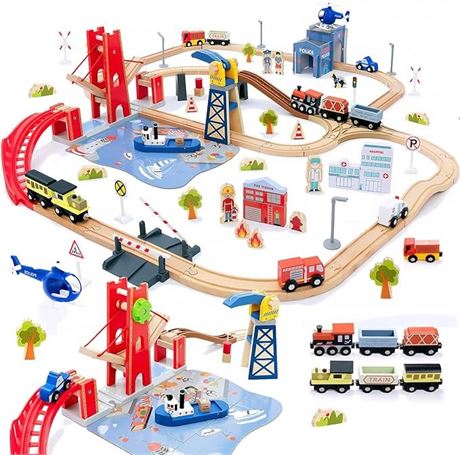 Tiktiles 102 pcs wooden train track set