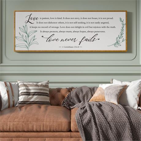 PEONIA 41" x 15" Love Never Fails Wall Decor - Perfect Large Size Love Is